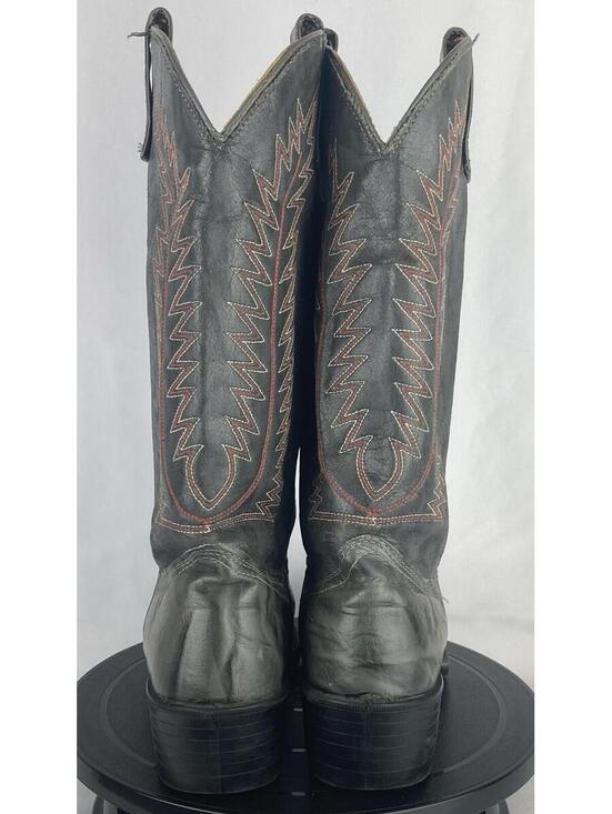 Vintage Men’s 6.5 D Texas Boots Gray Leather Cowboy Western Flame Stitch 1212 main image 6